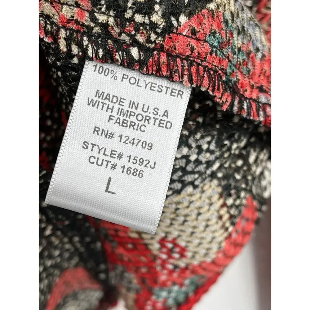 IC By Connie K Jacket Topper Red Floral Zip Front 3/4 Sleeves Size Large